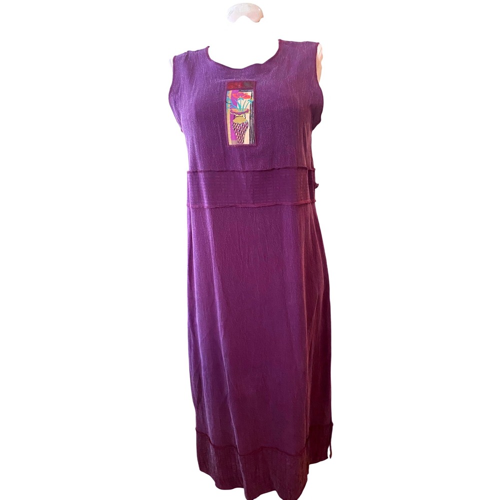 Y2K VTG Nancy Bolen City Girl Purple Bemberg Rayon Floral Patch Maxi Dress sz L